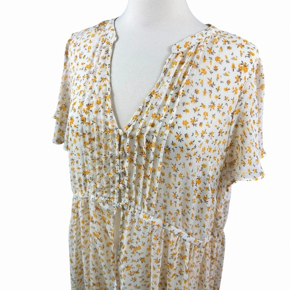 Torrid Top Floral Blouse Kimono Women's 3 White Yellow Maxi Top Hi Lo Top - Picture 4 of 10